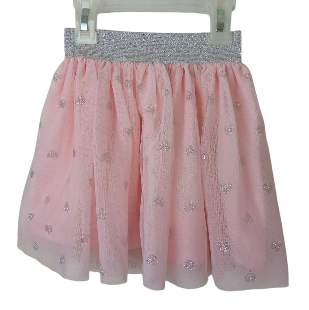 Pink Tulle & Glitter tutu with silver hearts & silver Elastic band Size 2T